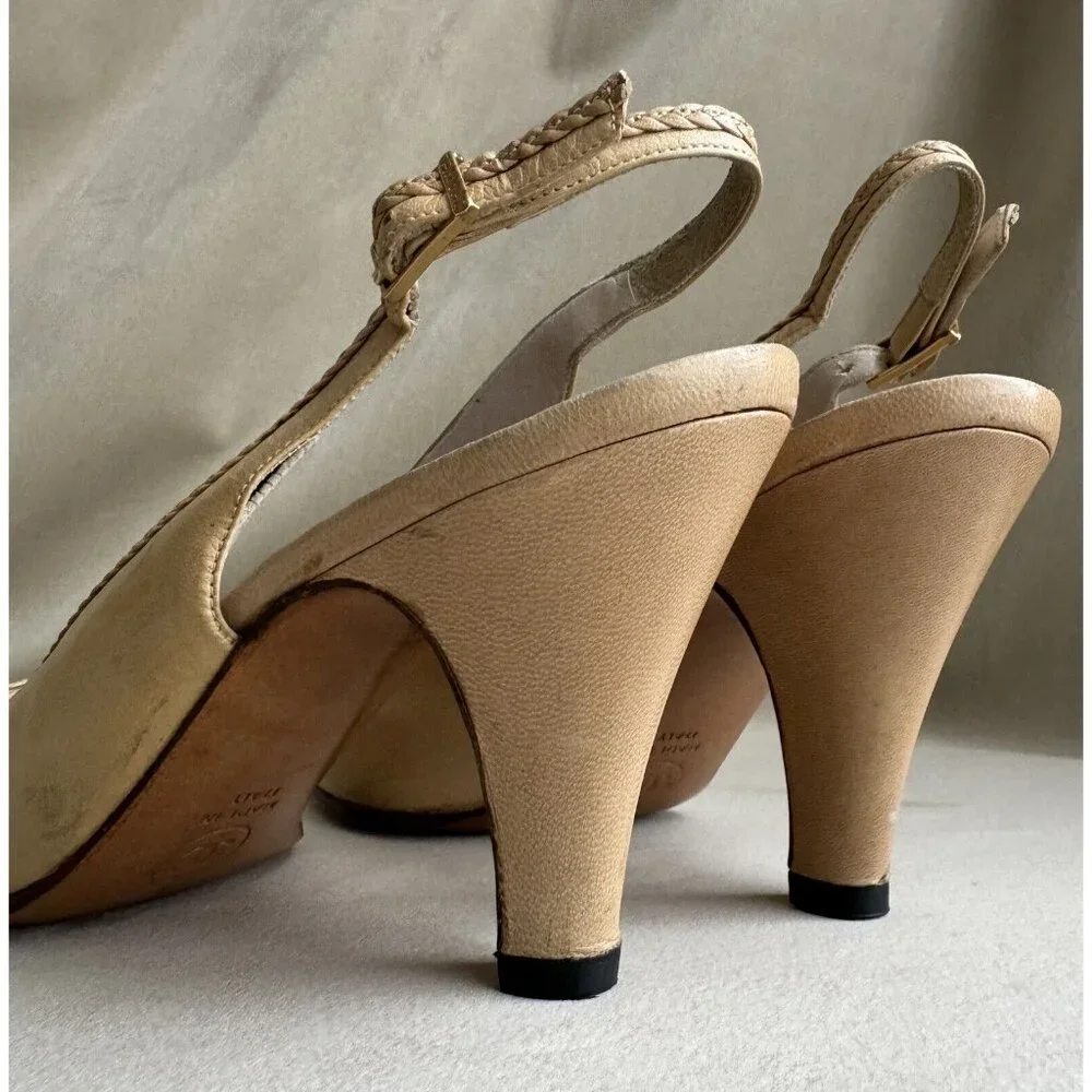 Chanel Vintage Sling back Size 6G Beige Leather Heels Shoes - Picture 9 of 9